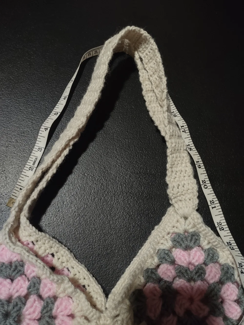 Handmade Crochet Women’s Tote Bag in Cream, Pink & Gray - Picture 8 of 8